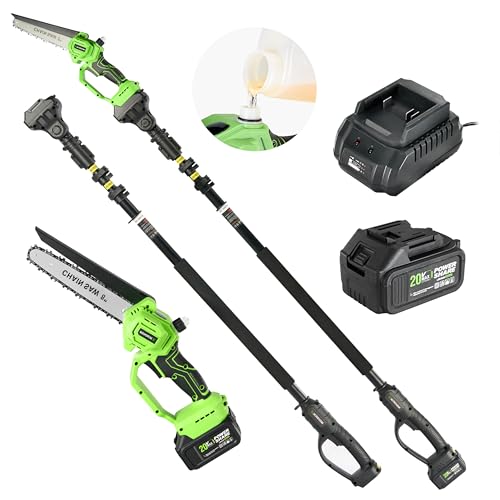 2-in-1 Cordless Pole Saw & Mini Chainsaw 20V 3.0AH 8-Inch 15FT Reach Electric Tree Trimmer Battery Powered Chainsaw with Extension Pole for Tree Trimming Branch Cutting Pruning