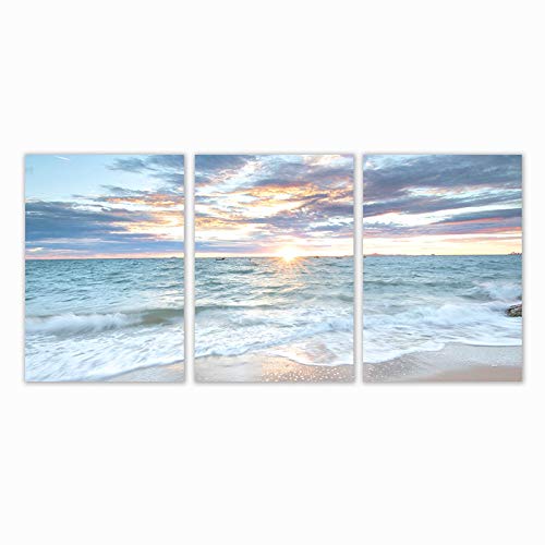 Toile Peinture Impression Plage Haute Définition Résistante aux UV 3 Pièces