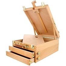 Portable Beech Sketch Box with Easel,Drawing Board Extra Large Size Wood Drafting Table Easel for Painting, Drawing, Sketching - Natural Beechwood Finish C
