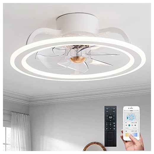 EKIZNSN 20'' Bladeless Modern Indoor Flush Mount Ceiling Fan with Lights and Remote, APP Control White Low Profile Ceiling Fans for Bedroom/Small Room