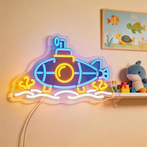 Image of Submarine Neon Sign, RGB Color Changing, 16.5 inch x 10.7 inchIN | LED Underwater Sub Light, USB Powered, Wall Decor, Gamer Room Aesthetic, Boys Bedroom & Man Cave