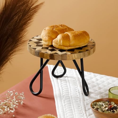 Image of CASADECOR Wooden Kaleidoscopic Dessert Decorating Pizza Cake Stand Color Natural Pack of 1