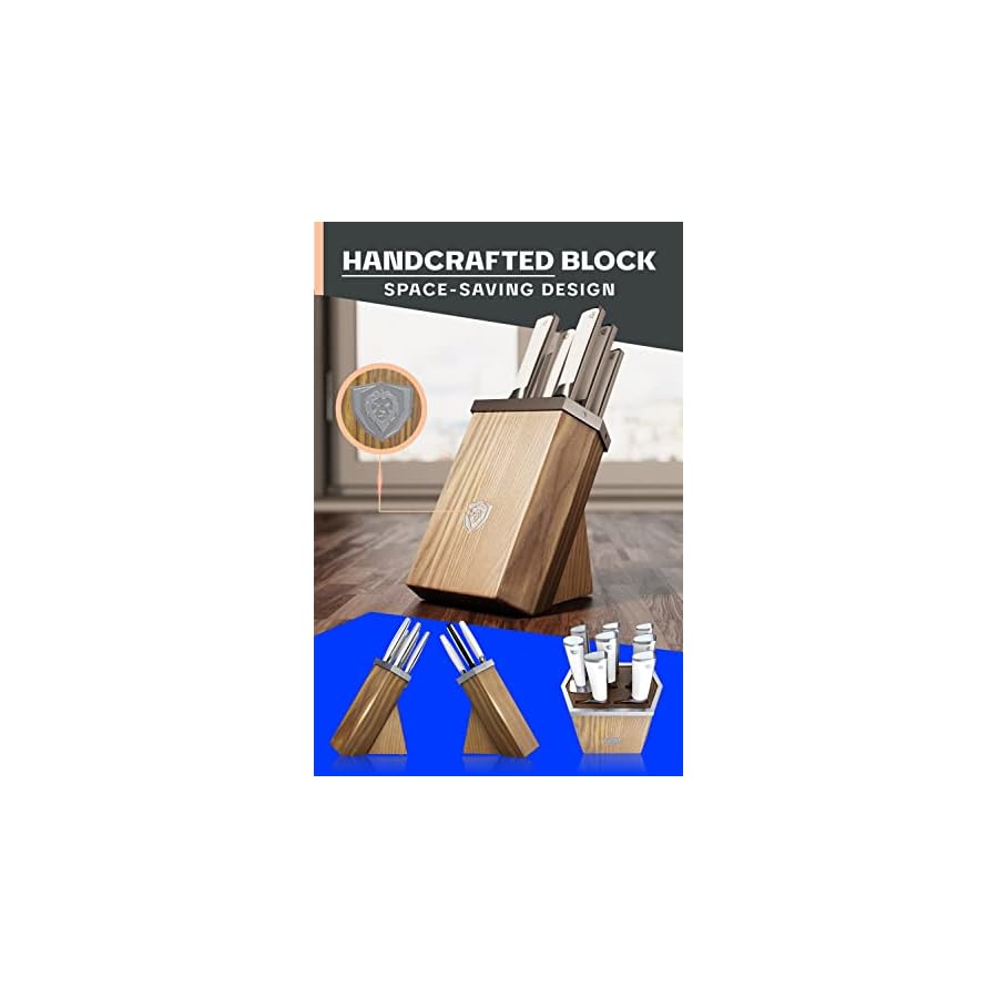 Dalstrong Knife Block Set - 8 Piece - Vanquish Series - Forged High Carbon German Steel - Kitchen Knife Set - Premium Wood Block - White POM Handle - NSF Certified