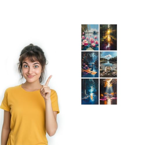 Image of SiddArtify Nature Wall Art Poster Print Set - Landscape Painting Decor for Living Room Bedroom Office - Set of 2-4x6 Inch - Board (Pack of 6) - Sticker (Pack of 6)