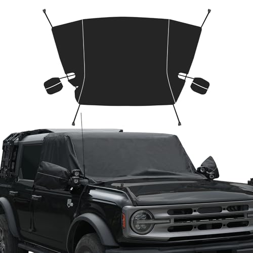 Image of MAIKER 600D Windshield Cover Compatible with Ford Bronco - Waterproof, Frost & Snow Protection, Sun Shade, Wiper Front Window Protector