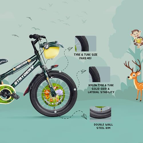 Image of Stryder Forester 16-Inch BMX Cycle for Kids | Sturdy Steel Frame | C-Brakes | Rigid Suspension | Nylon Tyres | Suitable for Ages 3-7 Years | Boys & Girls Kids Bicycle (Forest Green)