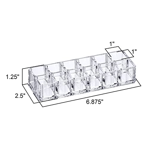 Image of Amazing Abby - Charm - 2-Pack 12-Slot Acrylic Lipstick Organizer, Lipstick Holder, Lip Gloss Holder, Cosmetic Storage Display, Perfect Storage Solution for Drawer and Vanity (Slot Size: 0.9 inch x 0.9 inch)
