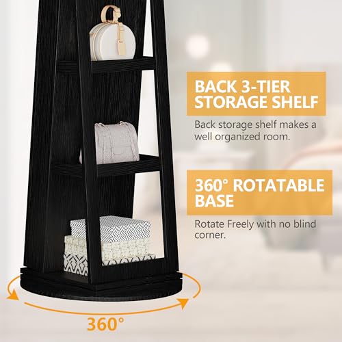 Image of LVSOMT Standing Jewelry Cabinet with Sliding Full Length Mirror, Black | 360 Swivel Mirror with Jewelry Storage, Lockable Jewelry Armoire Organizer with 3 Rear Shelves for Bedroom, Gift for Women
