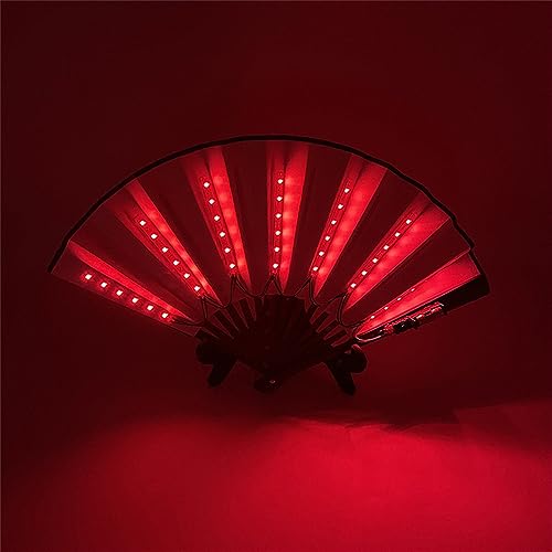YTFSKFUI Ventaglio pieghevole a LED da 20,3 cm, in bambù e tessuto di nylon, per festival, arcobaleno, luci da discoteca per feste, danza, festival, bar, feste in maschera, colore rosso