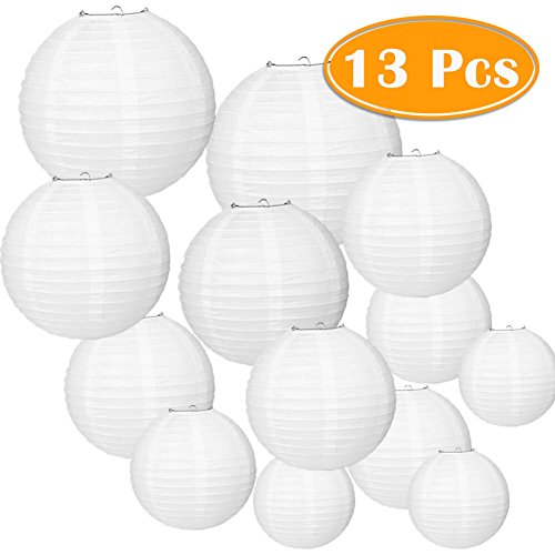 Paxcoo 13 Packs White Paper Lanterns with Assorted Sizes for Wedding Party Decorations