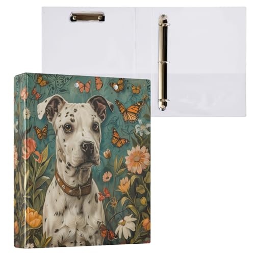 ALAZA Puppy Dog Butterfly Flower Vintage 3 Ring Binder Holds of 200 Sheets Fits Letter Sized Paper D-Ring Organizer for School Home Work Office 1 Pack