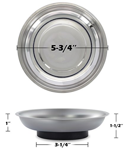 Drixet 5-3/4” Large Magnetic Parts Tray, Nut and Bolt Round Stainless Steel Bowl | Useful for Screws, Nails, Wrenches, Pins, etc.