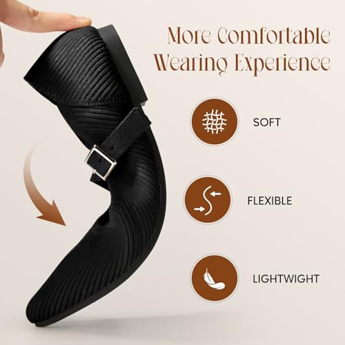 Mary Jane Flats Shoes Women Pointed Toe Ballet Flats Dressy Flats for Women Knit Flats Comfort Breathable Lightweight Washable Flats Shoes4