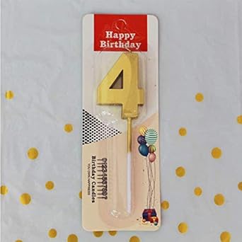 Juzfun Metallic Birthday Number Candle 4 (Gold) for 4th Celebration Cake Decoration, Anniversary Kids Party Supplies