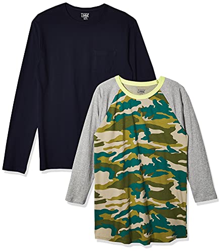 LOOK by Crewcuts - Camiseta de manga larga para niño, liso/estampado (2 unidades), camo / azul marino, 16