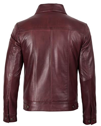 Image of fjackets Real Lambskin Vintage Trucker Leather Jacket Men - Shirt Collar Style Leather Jackets For Mens