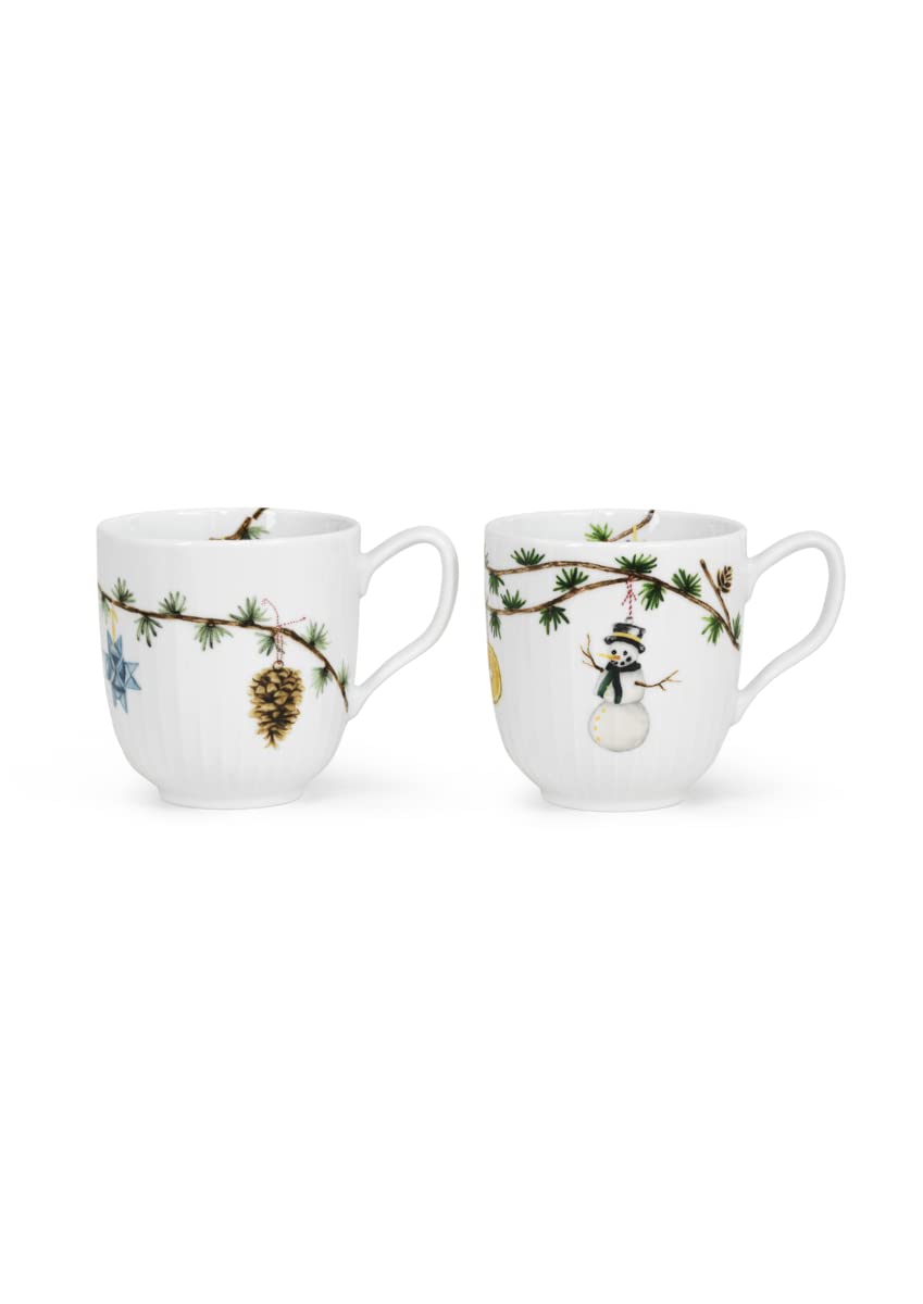 KählerDesign Hammershøi Porcelain Christmas Mug Set from 2019 and 2020, Each 33 cl Volume, Handmade, Decorated with Christmas Decoration