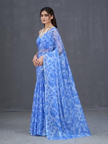 Image of Garden Vareli Nara Chiffon All-Over Floral Print Saree With Blouse Piece