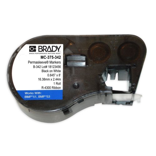 Brady Mc-375-342 Polyolefin B-342 Black On White Label Maker Cartridge, 7' Width X 41/64" Height, For Bmp51/Bmp53 Printers #TOP19