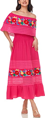 Image of YZXDORWJ Women Embroidered Mexican Peasant Casual Sexy Lace Off-Shoulder Long Dress