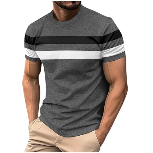 Mens Sport Shirts Summer Casual Short Sleeve Striped Graphic Muscle Tshirt Stretch Soft Crew Neck Moisture Wicking Tees