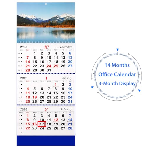 Image of Flenpptly 2026 Wall Calendar Large Wall Calendar 3 Month Display Vertical Calendar with Thick Paper 33 inch x 13 inch from Dec 2025 to Jan 2027 for Perfect Daily Planner (Blue-3)