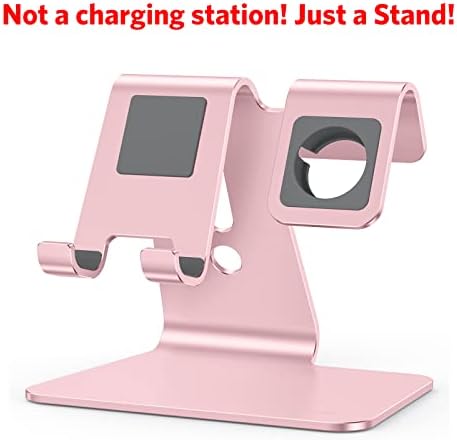 OMOTON 2 in 1 Phone and Apple Watch Stand, Desktop Stand Dock for iPhone and Apple Watch SE, Such as iPhone 14/13 Pro and iWatch Series 8/7/6/5/4/3/Ultra (Include 49/45/44/42/41/40/38mm), Rose Gold
