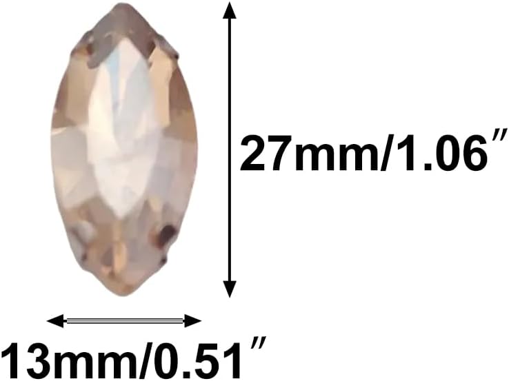 10pcs 13x27mm Horse Eye Sew on Rhinestone, Flatback Glass Gems Crystal with Holes for DIY Crafts Clothes Bag Shoes Embellishments (Champagne)