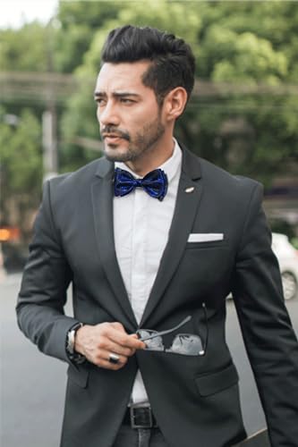 Image of DiBanGu Paisley Bow Ties for Men Silk Self Tied Bowtie and Pocket Square Cufflinks with Lapel Pin for Wedding Party
