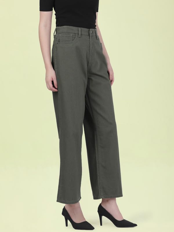 Image of GO COLORS Soft Cotton-Tencel Blend Twill Wide Pants Full Length for Women| Breathable, High Rise