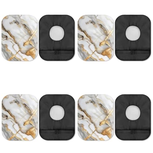 Uorisanigo Stretchy Bag Cover 4 Pack Ostomy Bag Pouch Covers White Gold Marble Urostomy Supplies Stretchy Bag Cover for Women Senior Colostomy Bags Covers with Opening Protector