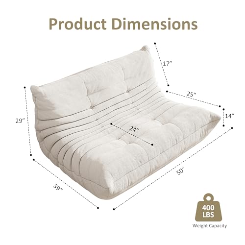 Image of Bean Bag Chair, Cozy Memory Foam Bean Bag Chairs for Adults, Comfy Fireside Accent Chair Lazy Floor Chair for Gaming Bedroom Living Room (White, Loveseat)