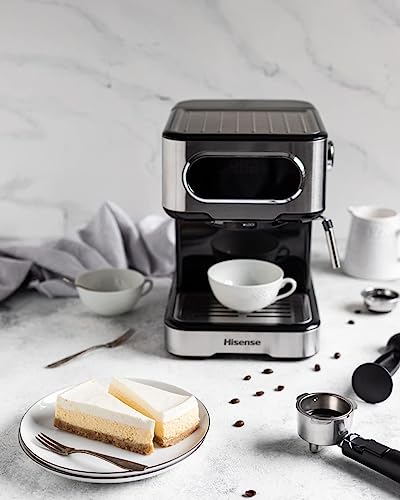 Hisense, HESCM15DBK, Machine à expresso manuelle, moulue et compatible avec dosettes ESE 44 mm, Mousseur à lait automatique et manuel, pression 15 bar, écran tactile, 1100W, Silver, 27,4 x 30 x 27,2 – Image 4
