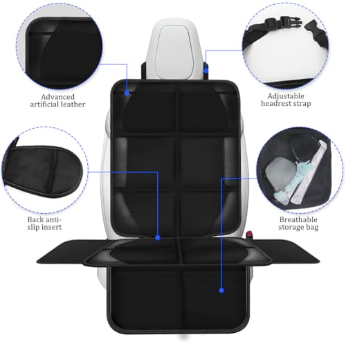 Image of STHIRA Car Seat Cover PU Car Seat Protector Pad with 4 Mesh Pockets, Full Coverage Seat Cushion with Back Support & Side Wings, Anti-Slip Comfort Seat Pad Cover Fashion Car Upholstery