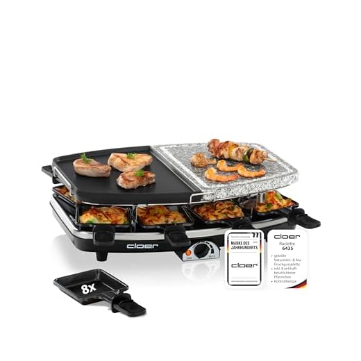 Cloer 6435 Raclette mit Naturstein / 1200 W / 8 antihaftbeschichtete Raclettepfännchen