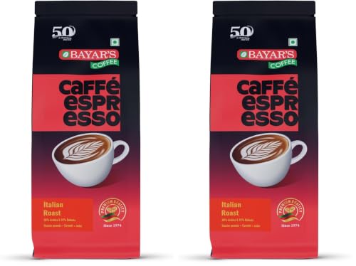 Image of Bayar's Coffee Caffe Espresso Italian Roast 100% Coffee Beans Bag 500g | Authentic Blend with 90% Arabica & 10% Robusta | Freshly Roasted for Rich Aroma & Taste | Ideal for Espresso & French Press