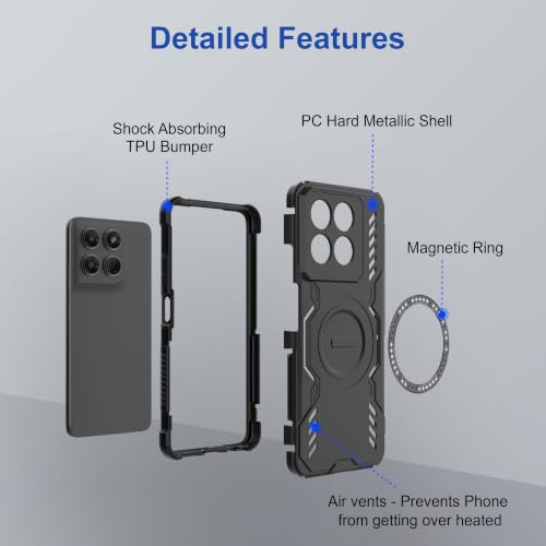 Image of Zapcase Back Case Cover for Motorola G47 5G | Magnetic Case with Built-in Metal Ring | Supports MagSafe Charger, Wallet & Car Mount | Shockproof Hybrid PC + TPU | Black