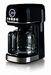 Ariete, Moderna 1396 Cafetière Filtre, Préparez Jusqu'à 15 Tasses de Café Américain, Carafe en Verre Trempé, Base Chauffante, Écran LCD, Filtres Amovibles et Lavables, Noire