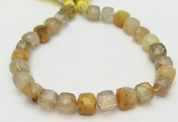 Quartz rutilé doré perles cubes facettées de 8mm pour remplacer les perles ternes de vos bijoux