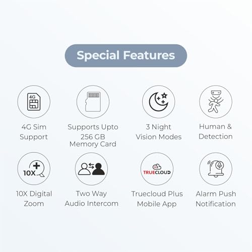 Image of Trueview 3MP 4G Dome CCTV Camera | STQC Approved | SIM Based Security Camera | All Time Colour Night Vision | Human Detection | Two-Way Audio | Supports 256GB Memory Card | Smart Home Surveillance