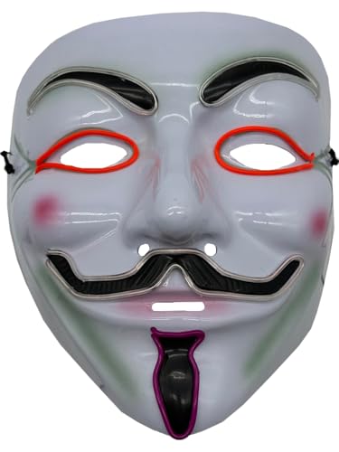 Studio Halloween Guy Fawkes Mask With Red Party Wire EL Light Up Costume Accessory