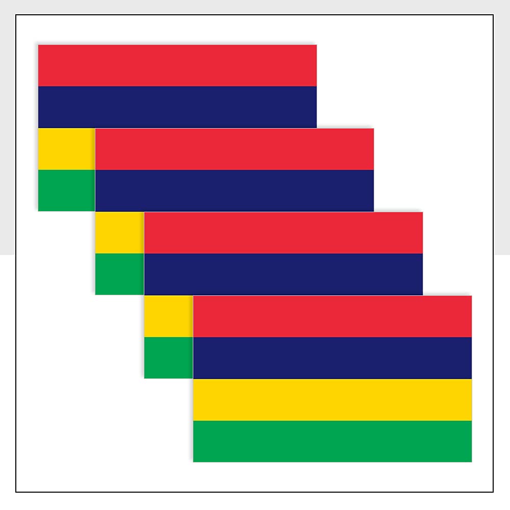 Mauritius Flags Bike Sticker Pack of 4 (75 x 50mm) Waterproof MUS Labels for Van Fridge Bike Helmet Packwith® #P1184