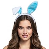 Plush Bunny Ears Headband for Women, Cute Rabbit Costume Accessory, Christmas Holiday Party -Blue