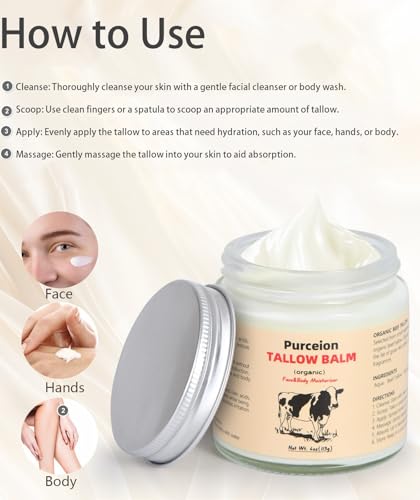 image for purceion Beef Tallow for Skin (4 Oz), Whipped Grass-Fed Beef Tallow Mo