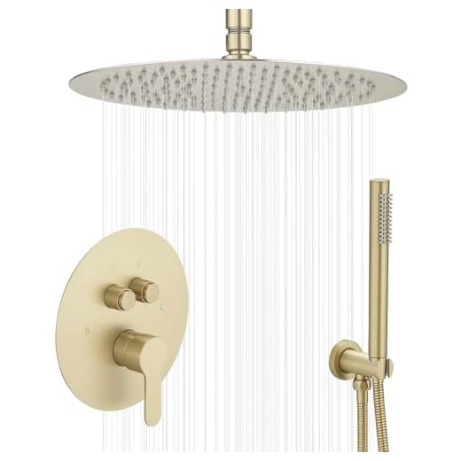 Best Rain Shower System For You in 2023 | Shower Head JingGang Brushed Gold Shower System with Push Button Diverter, Ceiling Mount Round 16 Inch Rain Shower Head with Handheld Spray, Shower Faucet Combo Set with Rough-in Valve Body and Trim Included