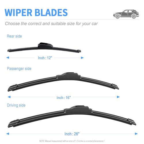 Image of Gavimnal Silicone Wiper Blades Replacement For Kia Niro 2017-2022 | Fits Niro EV 2019-2022; 26 inch+16 inch Front & 12 inch Rear, All-Weather, Streak-Free, OE-fit, Quiet, Easy One-Click Install