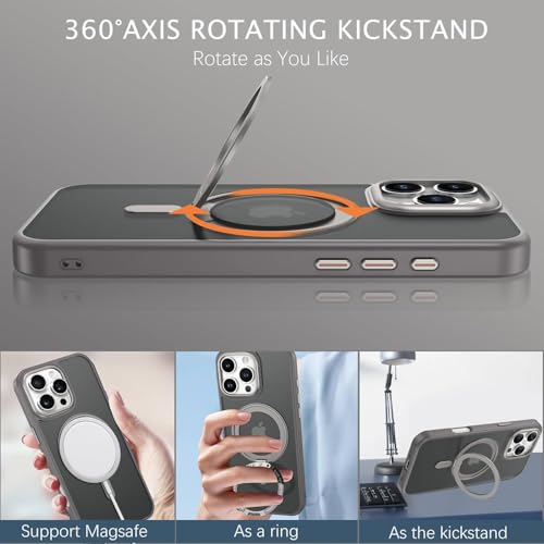 Image of DIZORO 360Rotatable Magnetic Ring Case Compatible for iPhone 16 Pro Max Back Cover Compatible with MagSafe[Non-Slip Edge] Built-in Kickstand Translucent Matte Silicone Bumper Slim, Natural Titanium.