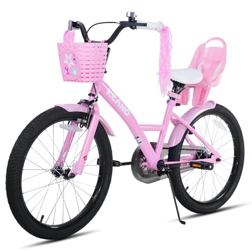 Image of KEANO Zinnia 14 16 20 Inch Kids Bike for Girls Ages 3-10 Years, Girls' Bikes with Training Wheels, Streamers, Basket and Doll Seat, Children Bicycles