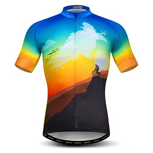 Cycling Jersey Men, 3 Rear Pockets Red Bike Clothes Men Short Sleeve Quick Dry Reflective Bicycle Shirts S-3XL