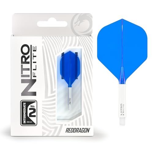 RED DRAGON Darts – Nitro Flite Integrato Sistema di Volo e Albero – No.2 Forma e Design – Bianca & Blu Colore, Lunghezza Intermedia